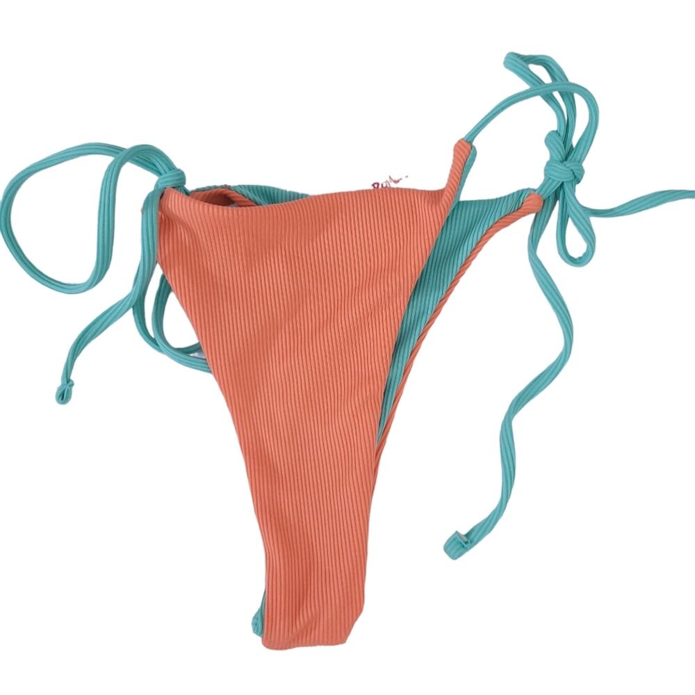 Romwe Reversible Brazilian Bikini Swimsuit Bottom Sexy, XS Mint Green, Orange